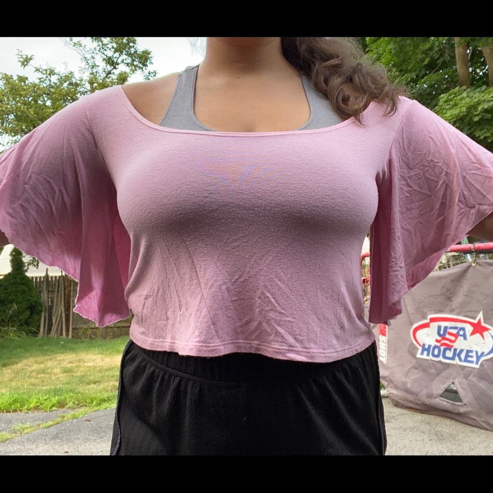Pink Bell Sleeved Crop Top